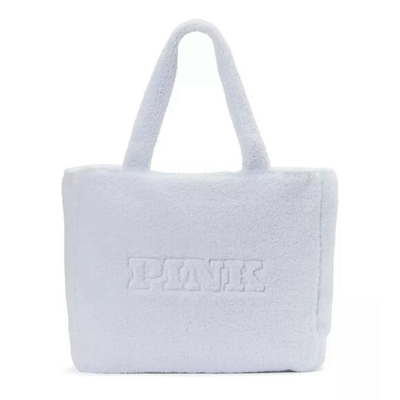 Victoria's Secret Handbags - Victoria's Secret PINK Cozy Plush Light Blue Teddy Large Tote Bag NWT